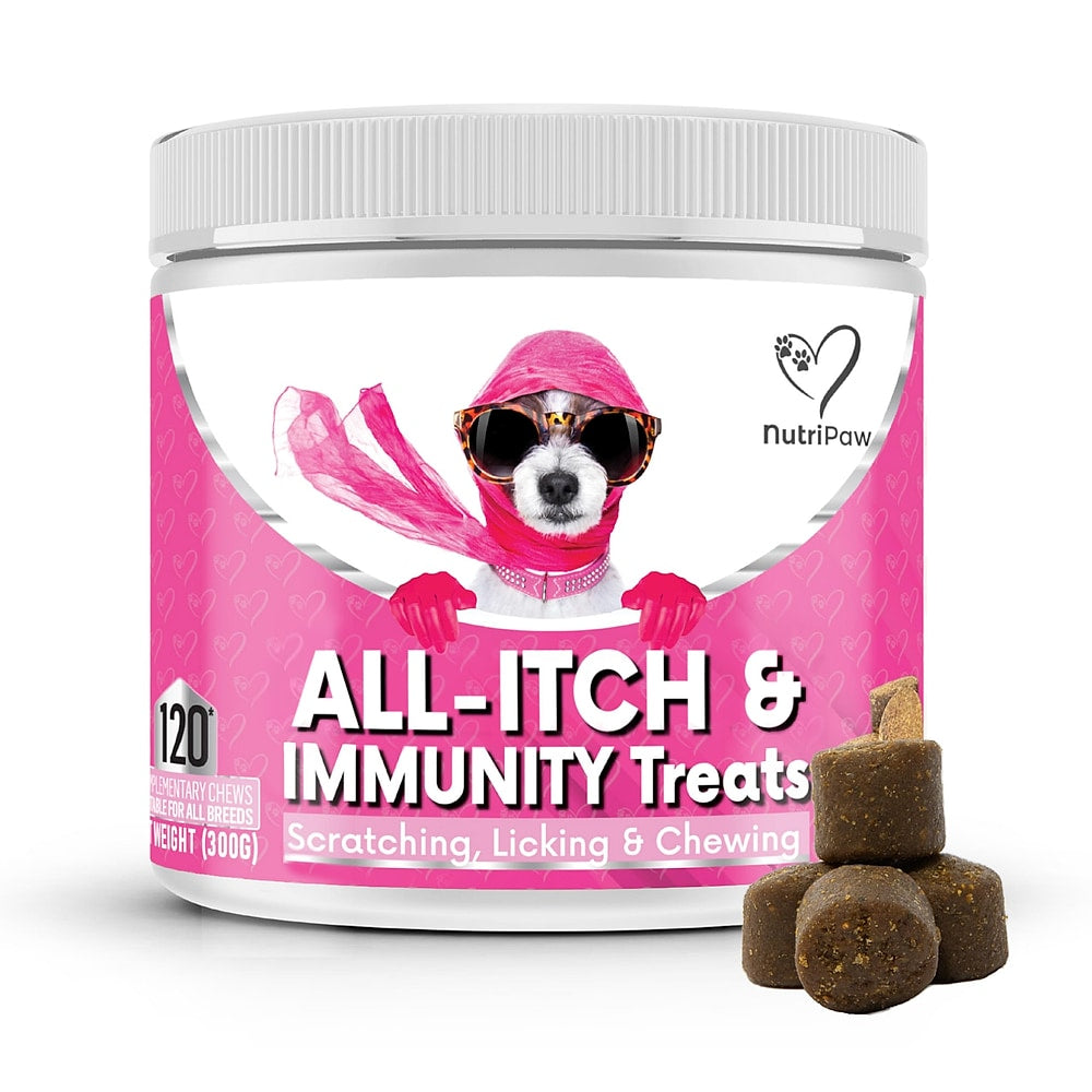 NutriPaw All-Itch Immunity Treats For Dogs - Soothe Itchy Paws, Eyes, Ears, Skin - Stop Itching, Licking, Scratching - Perfect for Small, Medium & Large Dogs - Supports Seasonal Itching