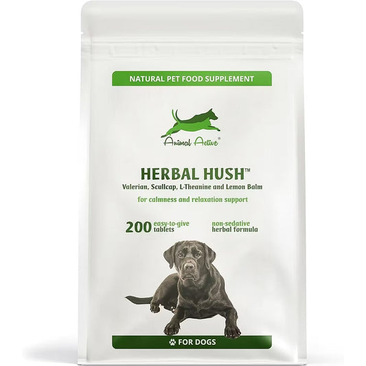 Herbal Hush Calming Tablets for Dogs 200 Count – Scullcap, Valerian & L-Theanine
