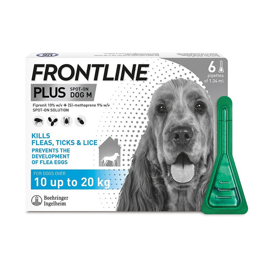 FRONTLINE Plus Flea & Tick Treatment for Medium Dogs 6 Pipettes