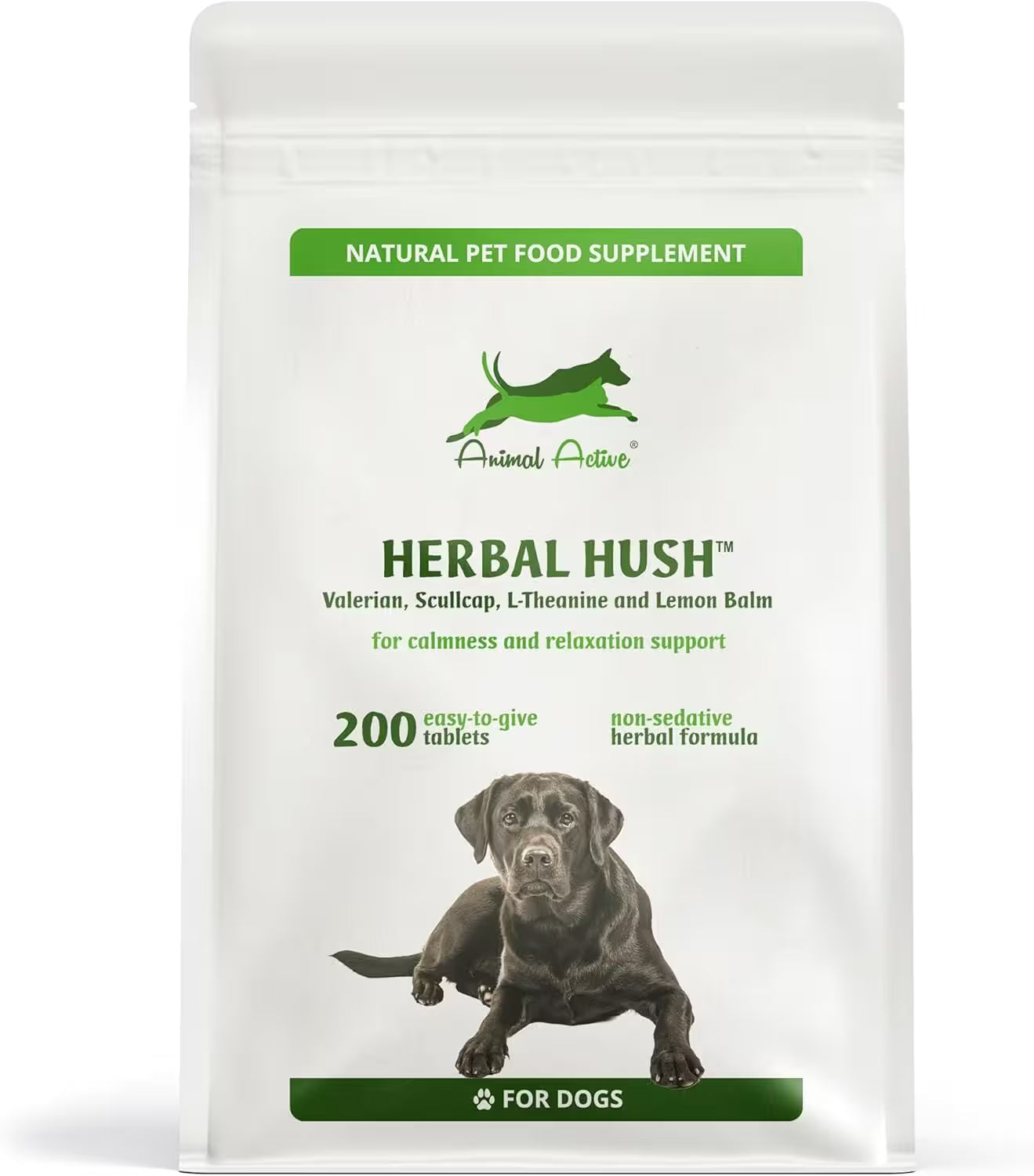 Herbal Hush Calming Tablets for Dogs 200 Count – Scullcap, Valerian & L-Theanine