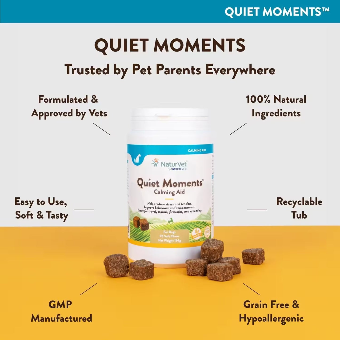 NaturVet Calming Chews for Dogs Bacon Flavour 70 Chews