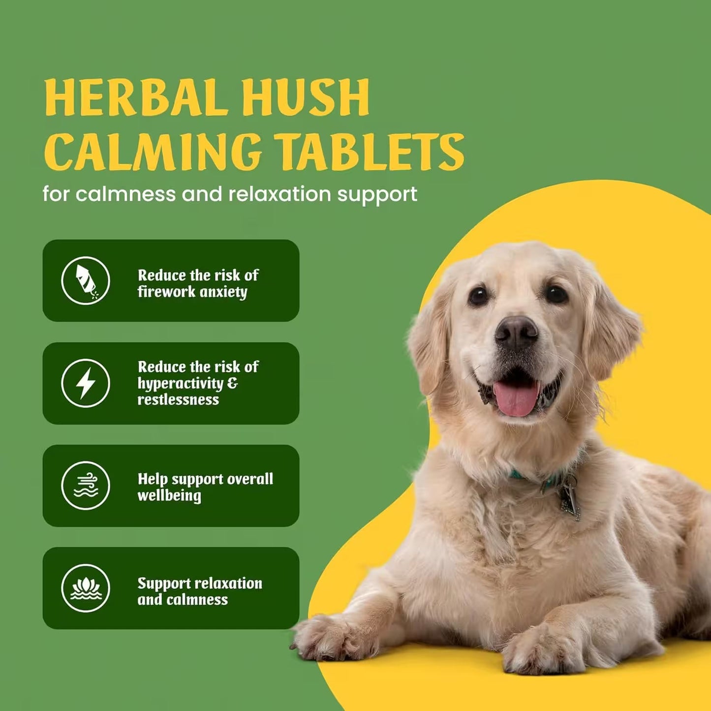 Herbal Hush Calming Tablets for Dogs 200 Count – Scullcap, Valerian & L-Theanine
