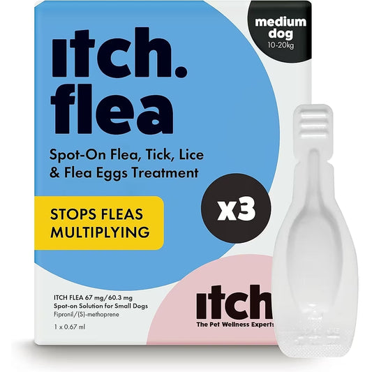 Itch Flea & Tick Spot-On Treatment for Medium Dogs 10–20kg – 3 Pipettes