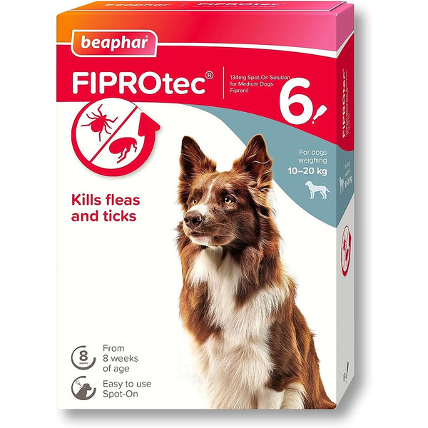 Beaphar FIPROtec Spot-On for Medium Dogs 10–20kg | 6 Pipettes Flea & Tick Treatment